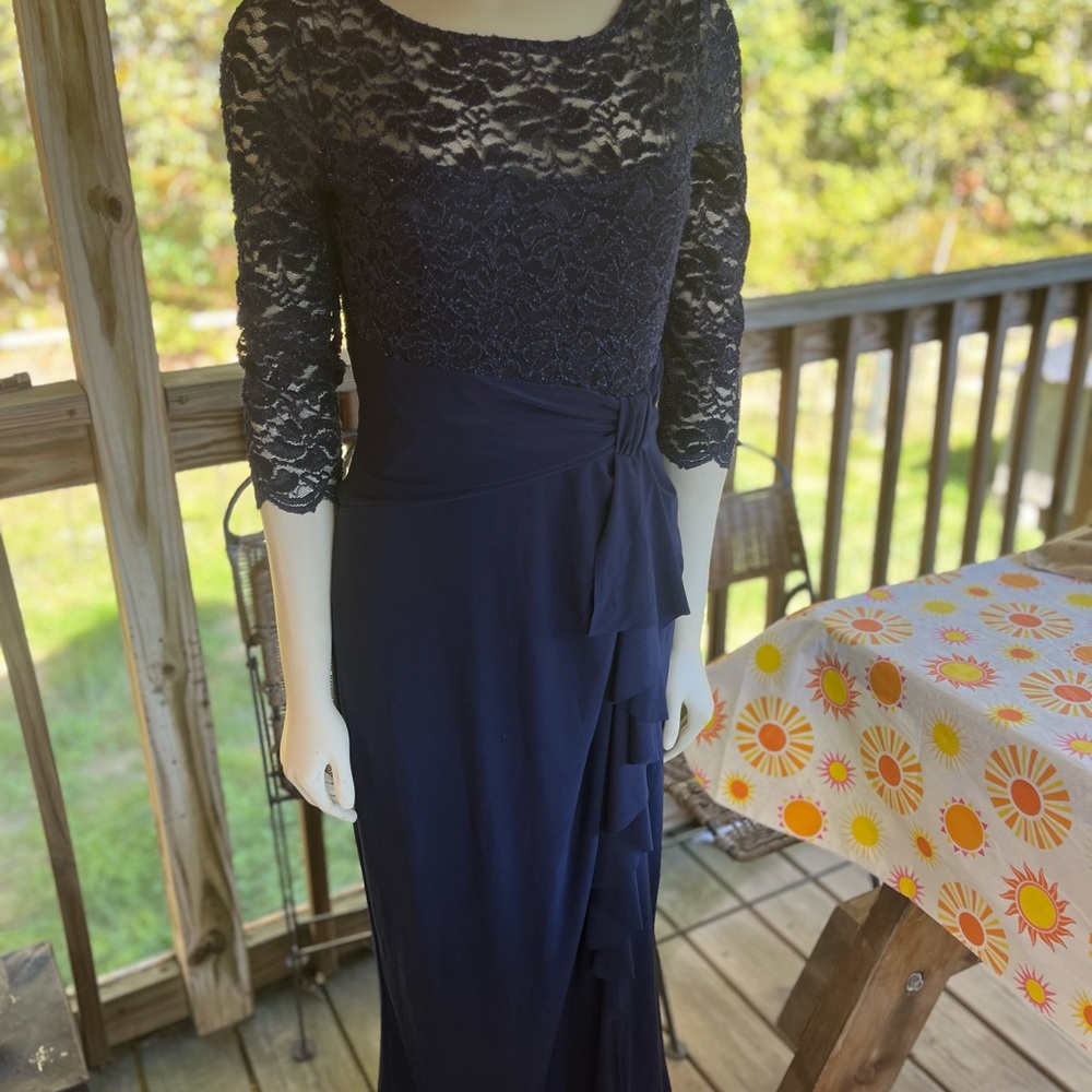 MARINA Midnight Blue Lace Maxi Dress